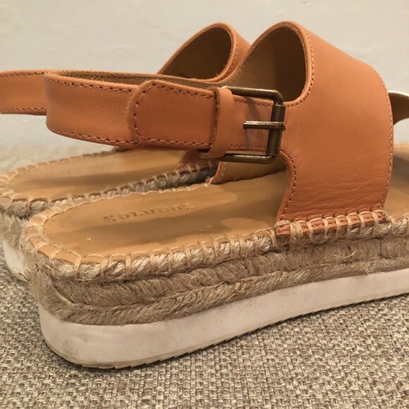 Saludos SIZE 8 Ali Sport Leather Sandals Jute Stitched Camel Tan White - Picture 6 of 12